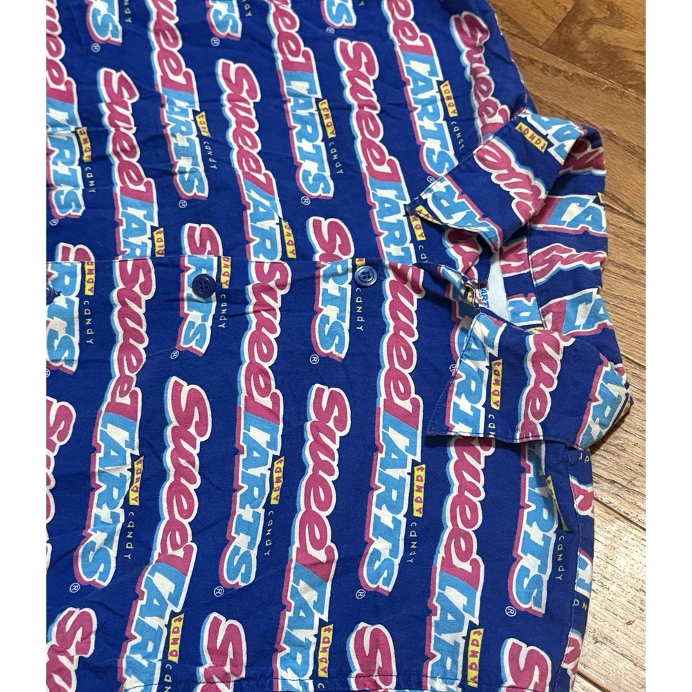 Vtg 80's Sweet Tarts Vendor Shirt Mens Button Down Size Small Blue Pink Top AOP